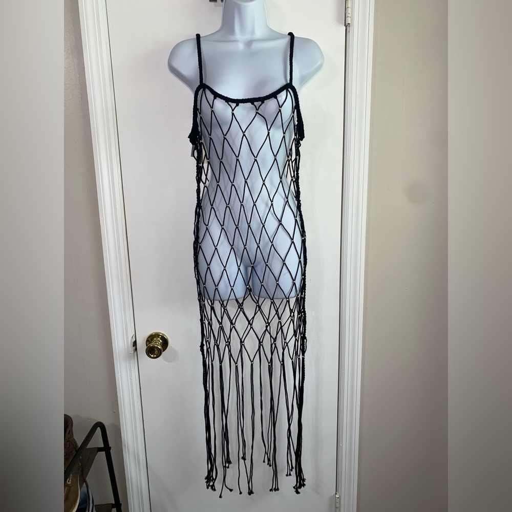 Revolve X Ingrid Ellejay Black Net Coverup Dress medium NWT